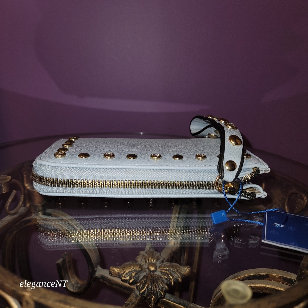 DS Bags Light Blue Studded wristlet wallet clutch with gem studded border NWT - Picture 8 of 11